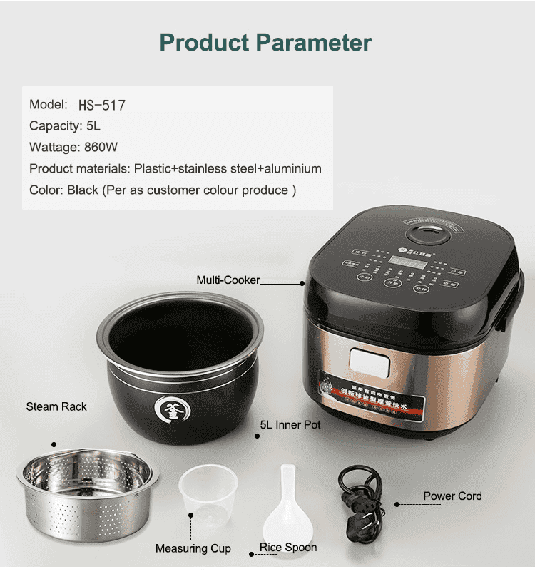 5L Negro Low Cocina Eléctrica de Bajo Azúcar OEM | HS-517 - detalle del producto